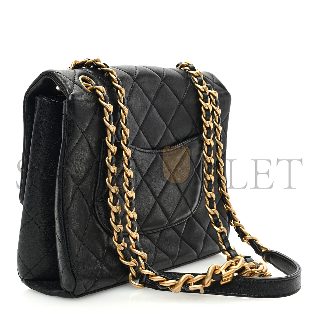 CHANEL MASTER LAMBSKIN QUILTED CHAINE LETTRE SQUARE FLAP BLACK (23*17*8cm) 